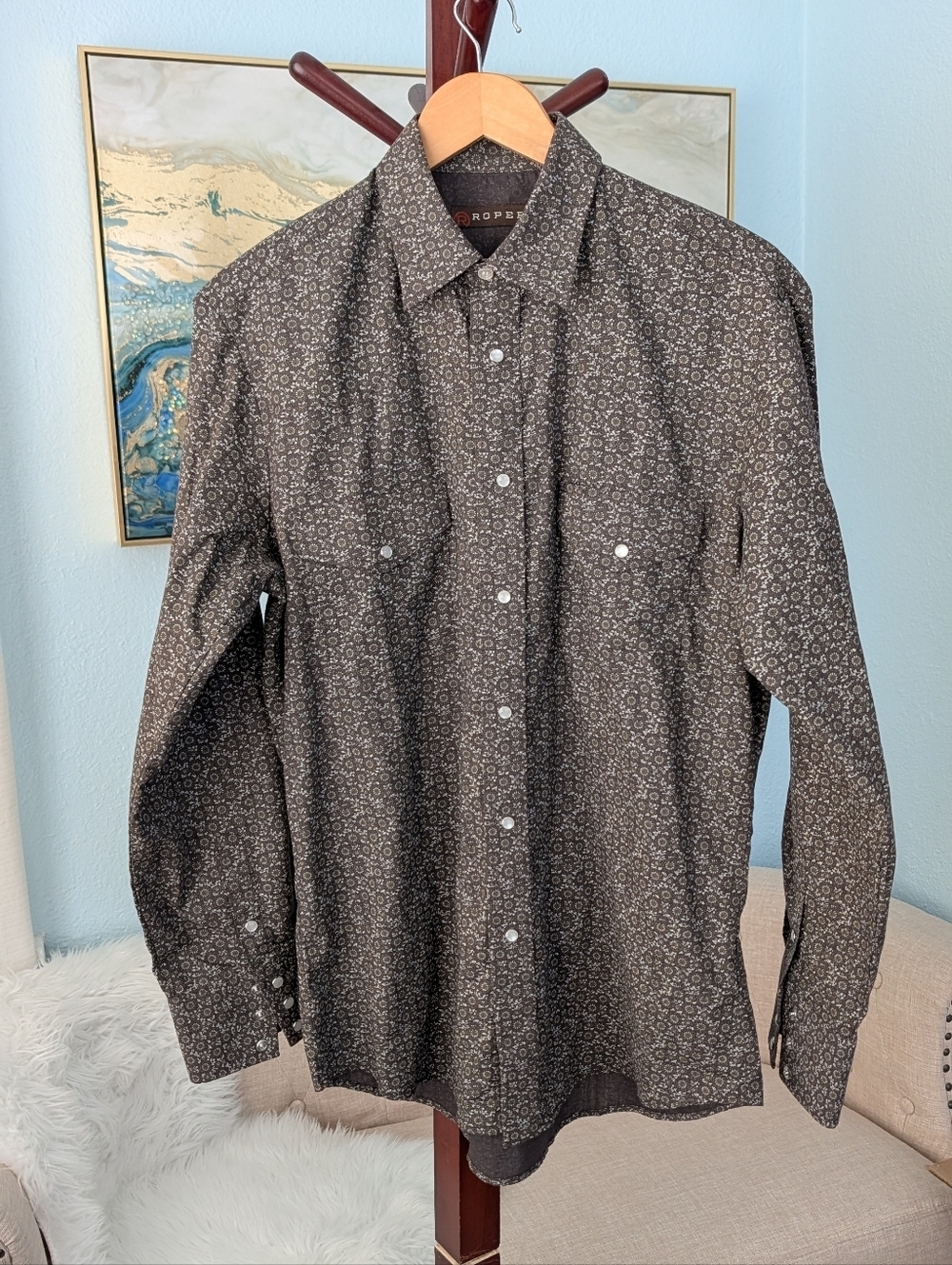 Roper Pearl Snap Button Shirt Western Cowboy Mens M.